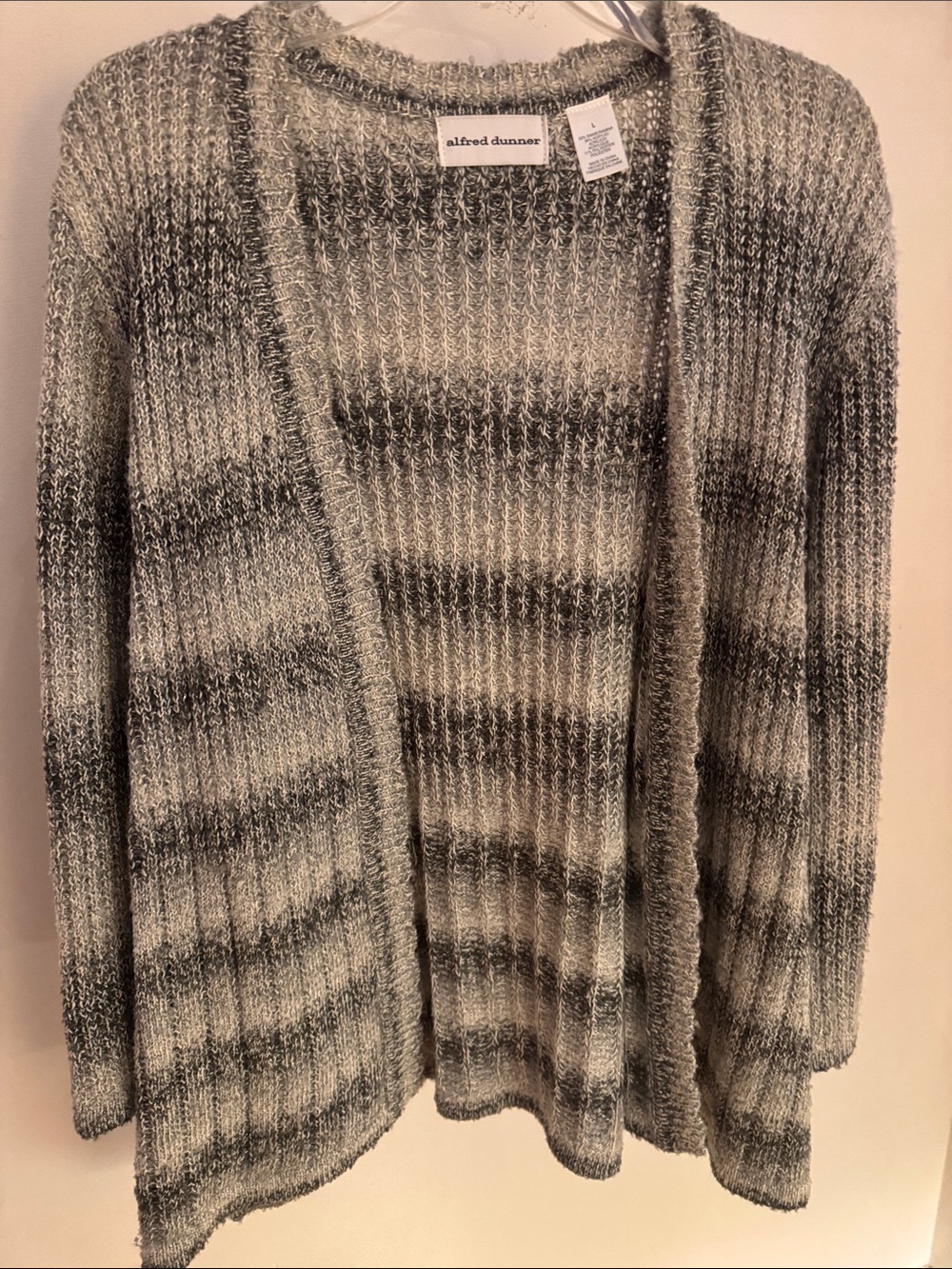 Alfred Dunner Gray Ombre Open-Front Ribbed Cardigan